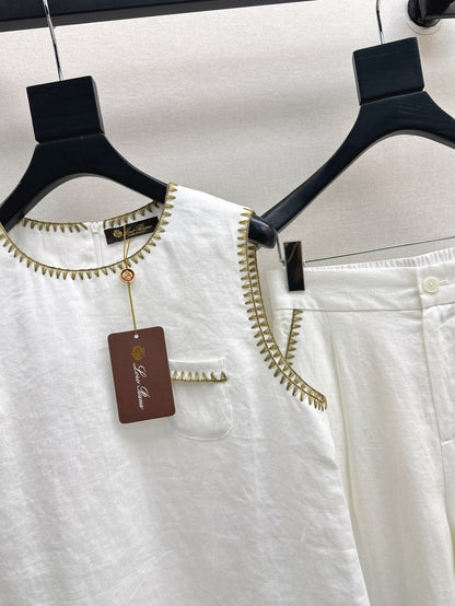 Lor*P new embroidered trim vest and pants set
