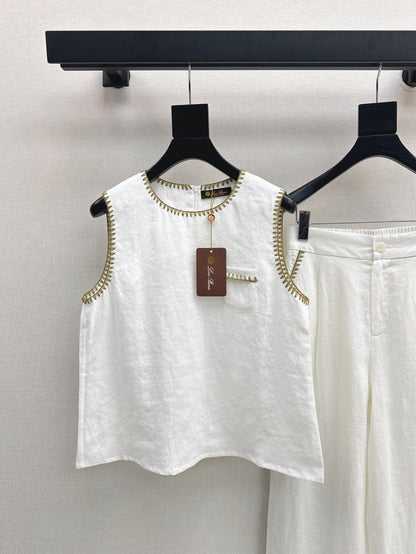 Lor*P new embroidered trim vest and pants set