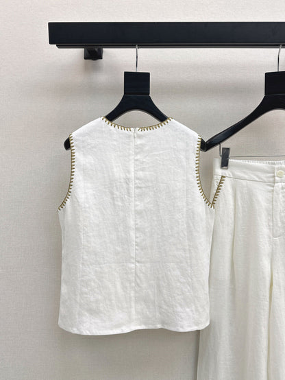 Lor*P new embroidered trim vest and pants set