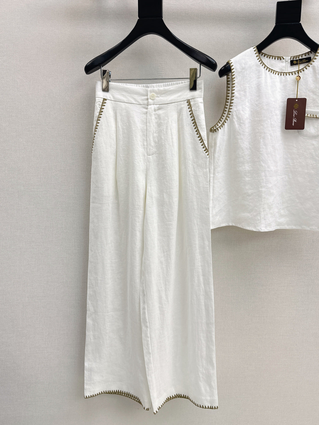Lor*P new embroidered trim vest and pants set