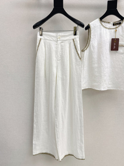 Lor*P new embroidered trim vest and pants set