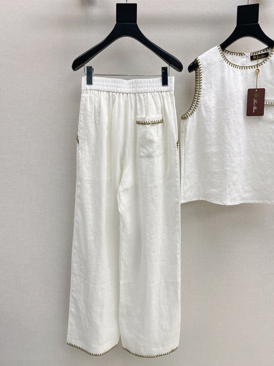 Lor*P new embroidered trim vest and pants set