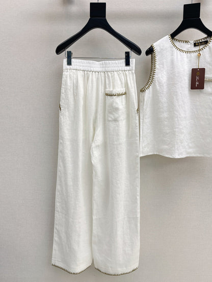 Lor*P new embroidered trim vest and pants set
