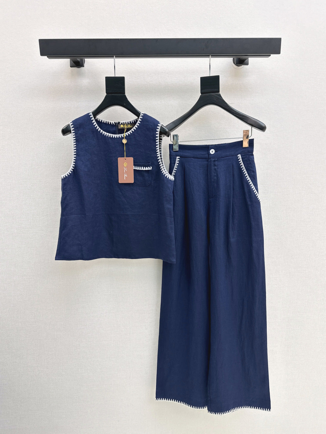 Lor*P new embroidered trim vest and pants set