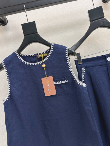 Lor*P new embroidered trim vest and pants set