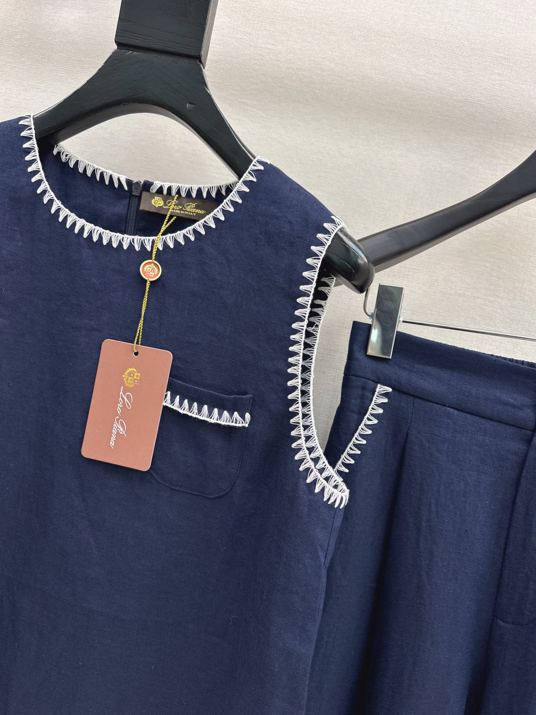 Lor*P new embroidered trim vest and pants set