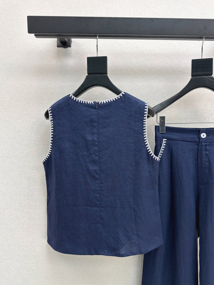 Lor*P new embroidered trim vest and pants set