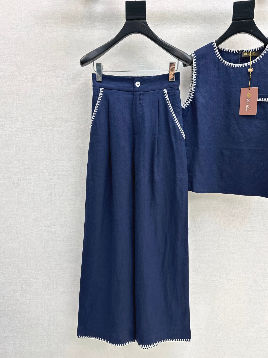 Lor*P new embroidered trim vest and pants set