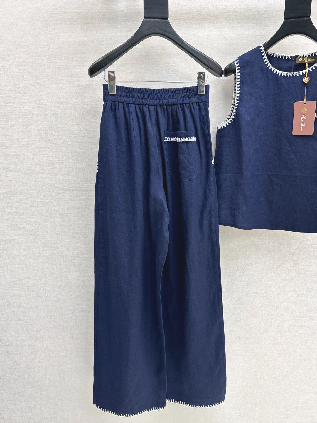 Lor*P new embroidered trim vest and pants set