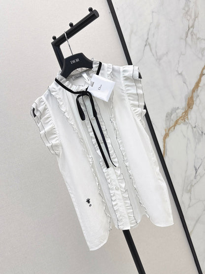D*r 25ss Ruffled sleeveless shirt with black velvet lace-up