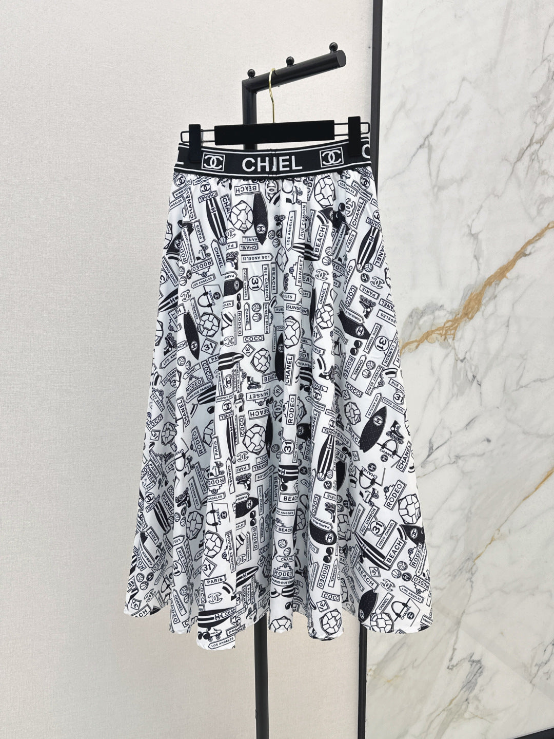 C*nel 25ss technical silk flared skirt