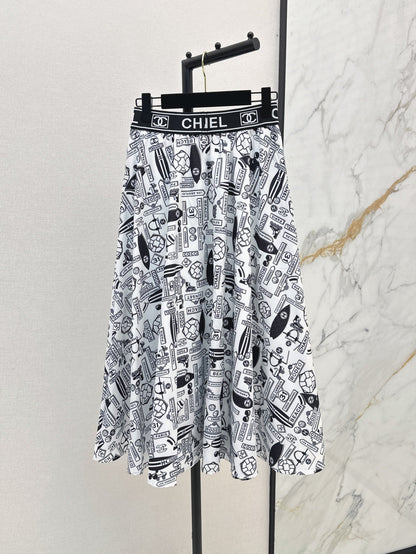 C*nel 25ss technical silk flared skirt