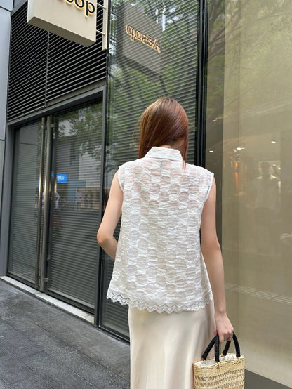 Gu* 25ss GG jacquard lace trim top