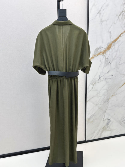 Lor*P 25ss linen-blend belted long dress