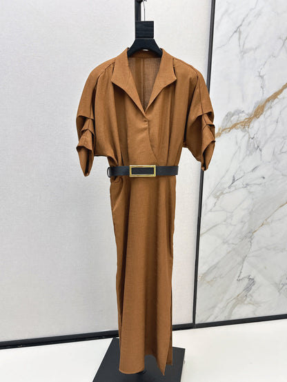 Lor*P 25ss linen-blend belted long dress
