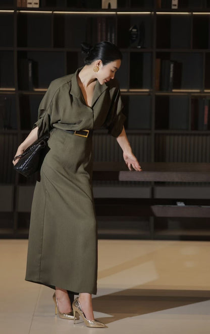 Lor*P 25ss linen-blend belted long dress