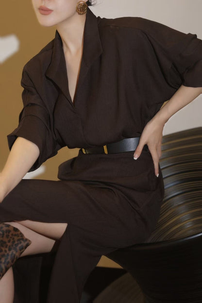 Lor*P 25ss linen-blend belted long dress