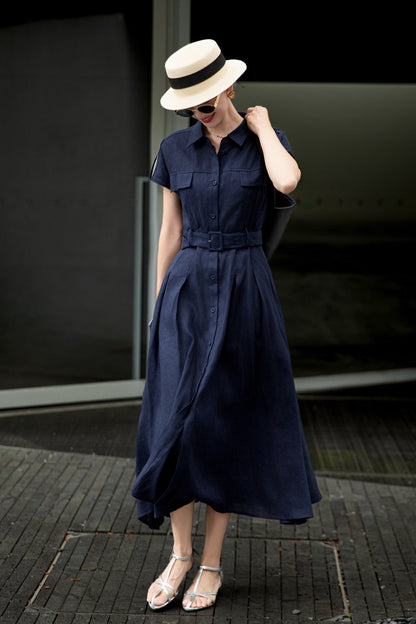 Lor*P 25ss tied belt cap sleeve shirt dress