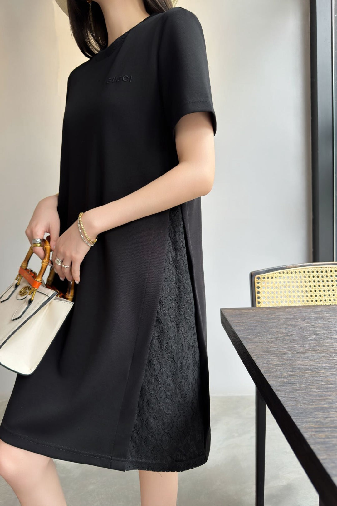 D*r 25ss embroidered cotton dress with lace side