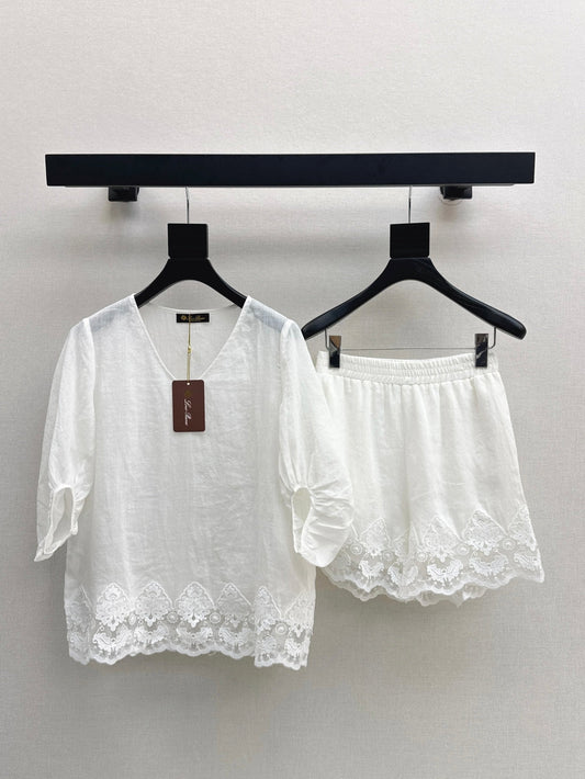 Lor*P 25ss ramie suit with lace trim