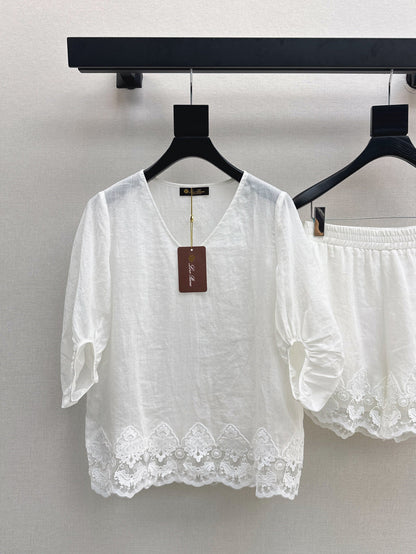 Lor*P 25ss ramie suit with lace trim