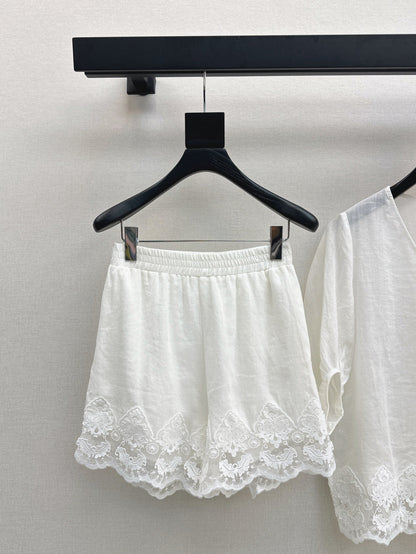 Lor*P 25ss ramie suit with lace trim
