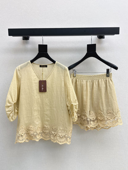 Lor*P 25ss ramie suit with lace trim