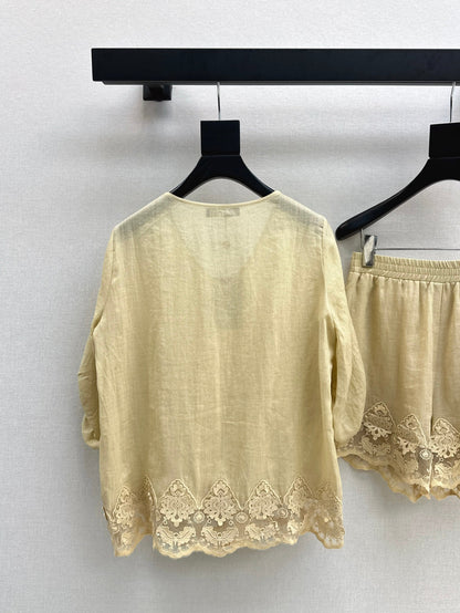 Lor*P 25ss ramie suit with lace trim