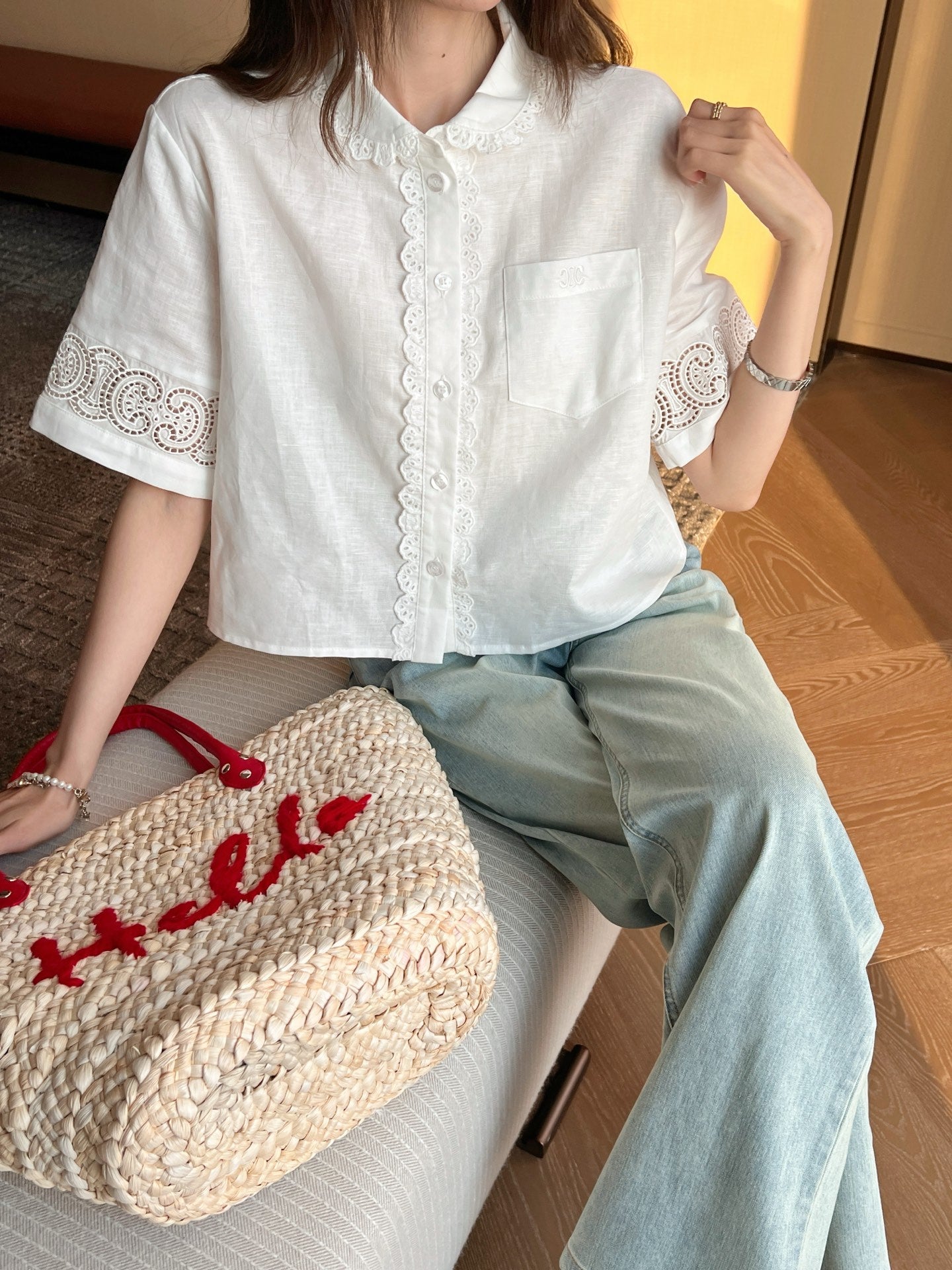 Cel* 25ss embroidered crop shirt