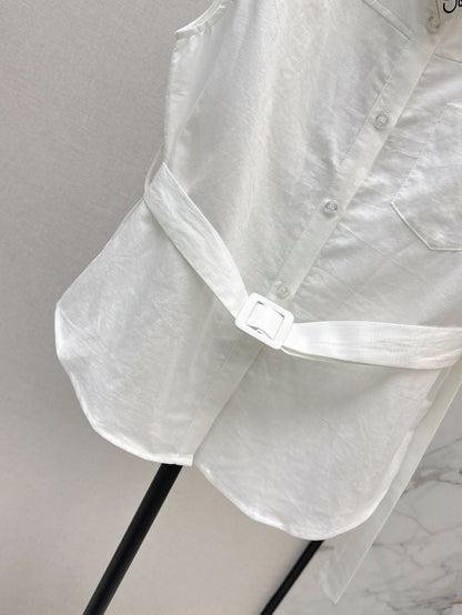 Loe* 25ss linen belted sleeveless blouse