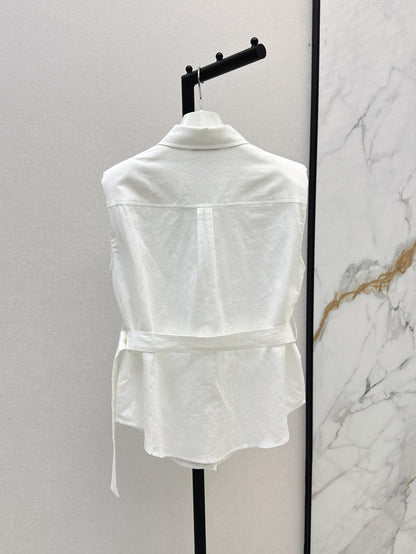 Loe* 25ss linen belted sleeveless blouse