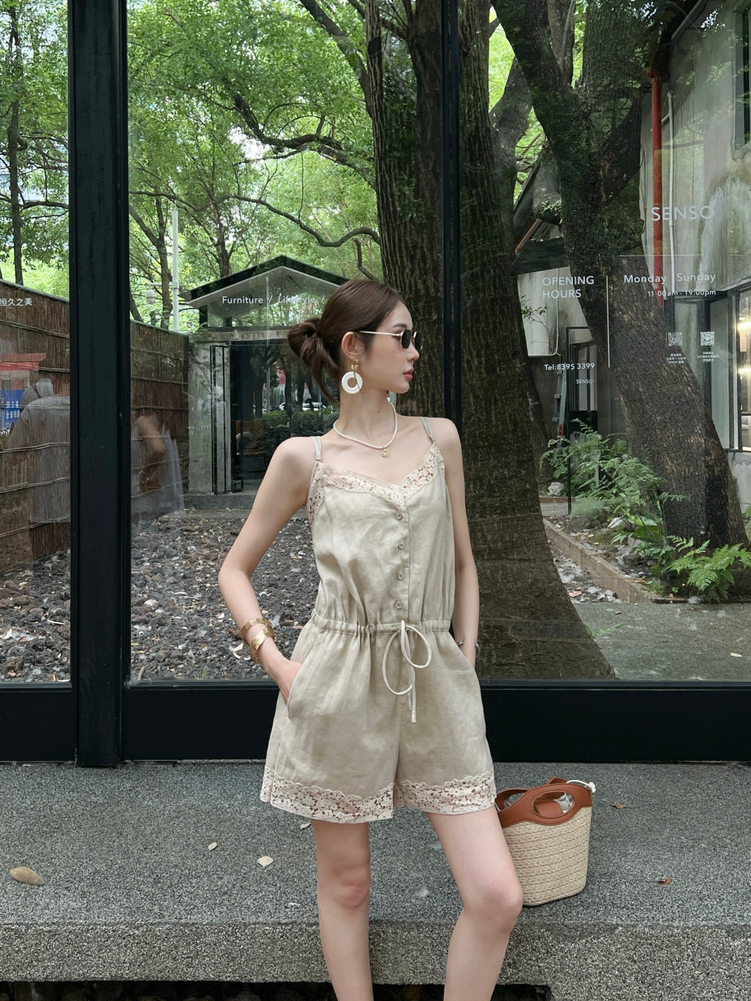 Lor*P 25ss lace trim slip jumpsuit