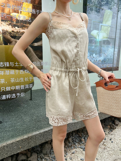Lor*P 25ss lace trim slip jumpsuit