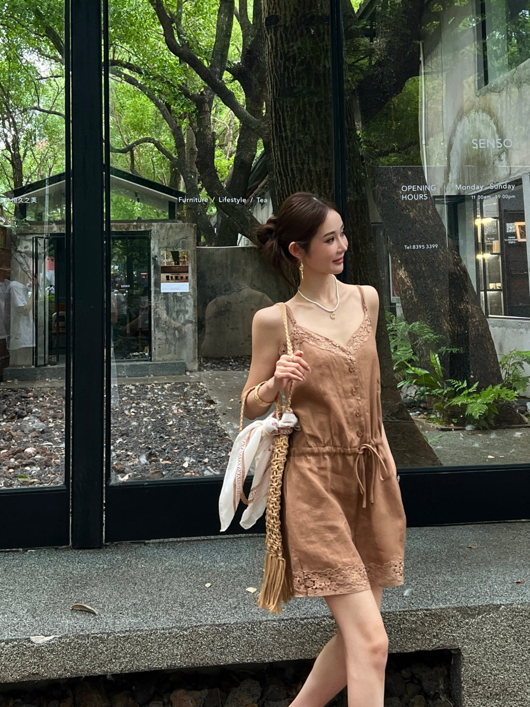 Lor*P 25ss lace trim slip jumpsuit