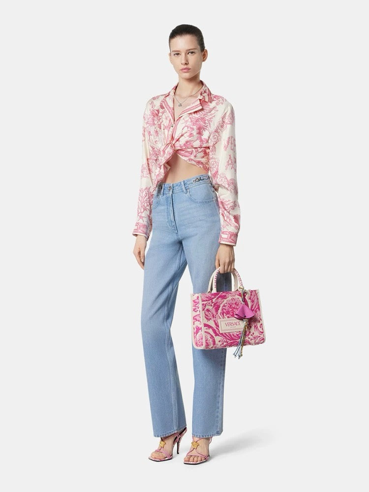 Versa* 25ss printed silk crop shirt