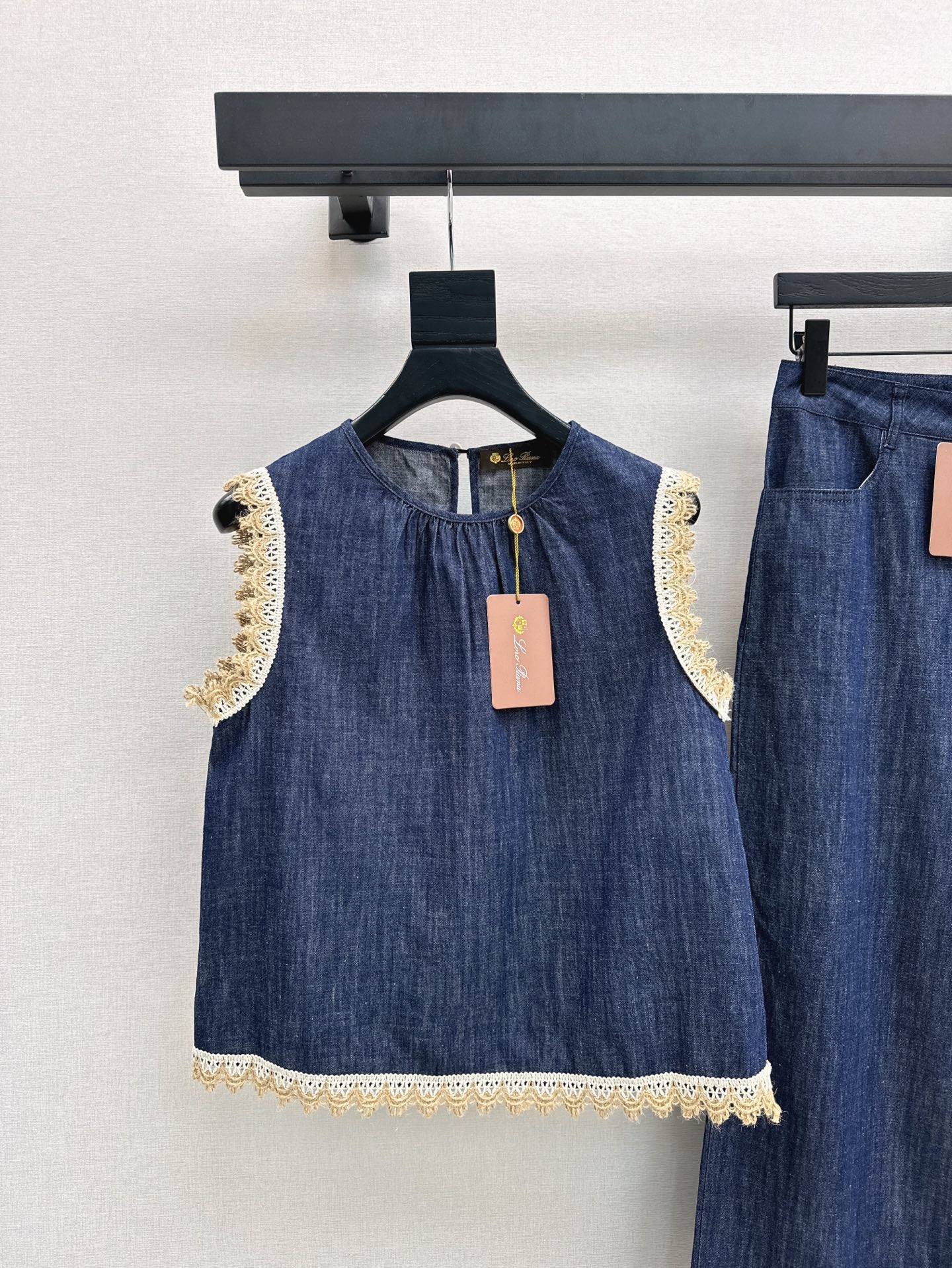 Lor*P 25ss denim set with embroidered trim