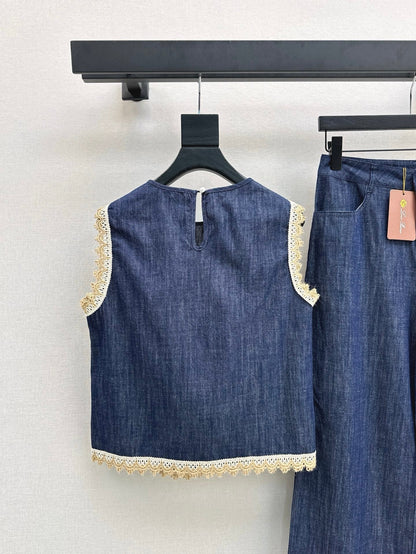 Lor*P 25ss denim set with embroidered trim