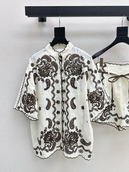 Zim* 25ss floral embroidered shirt and shorts set