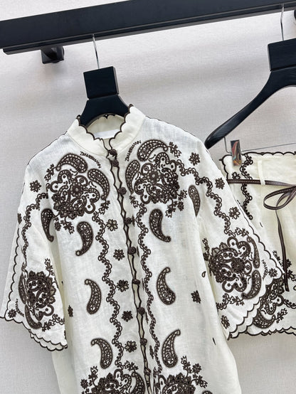 Zim* 25ss floral embroidered shirt and shorts set