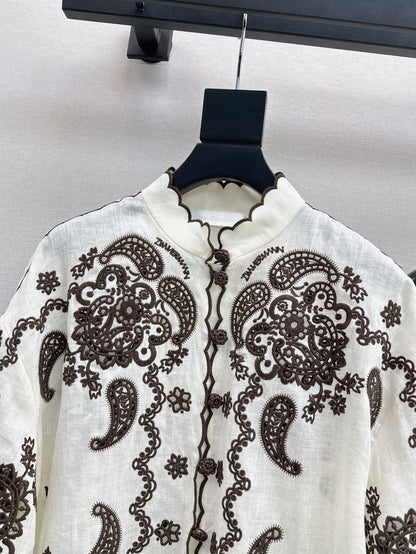 Zim* 25ss floral embroidered shirt and shorts set