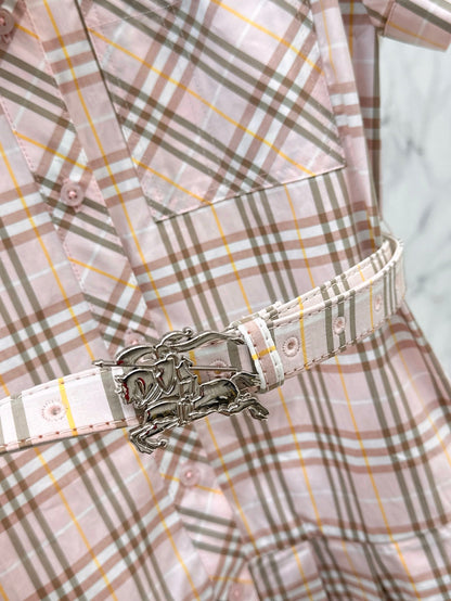 Bur* 25ss check pleated shirt dress