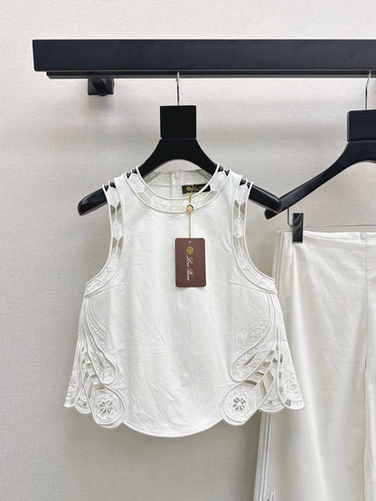 Lor*P 25ss hollow floral embroidered vest and pants set