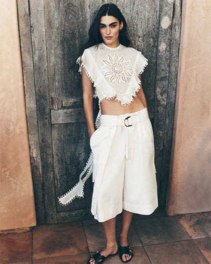 Zim* 25ss embroidered waterfall top