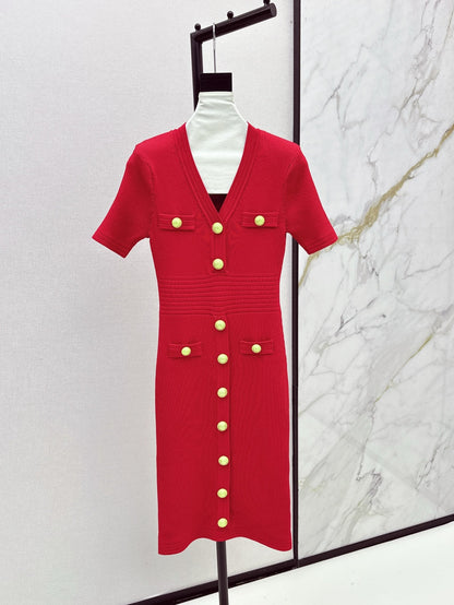 Balm* 25ss knit bodycon dress with gold buttons