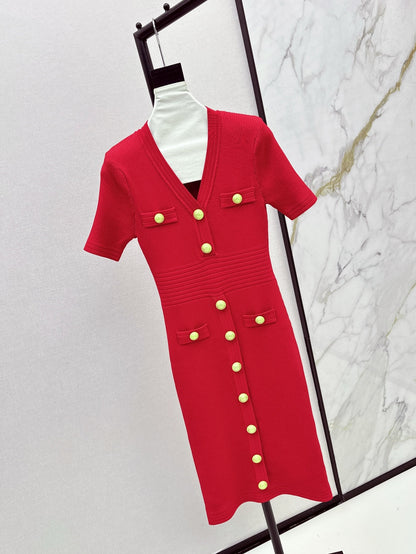 Balm* 25ss knit bodycon dress with gold buttons