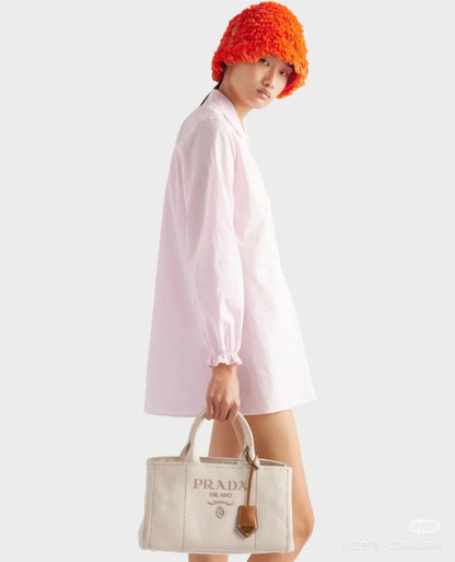 Pra* 25ss lace trim embroidered shirt dress