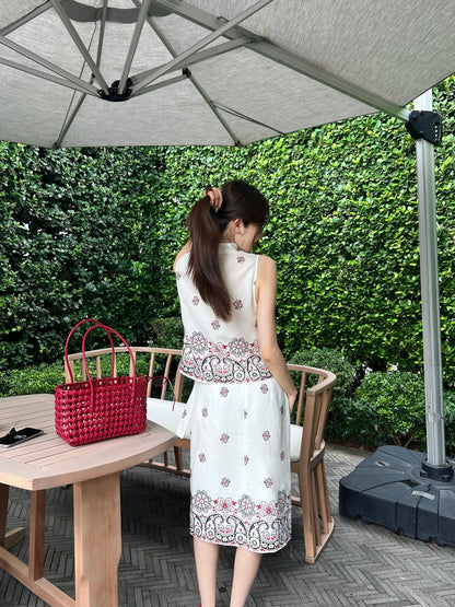 M*u 25ss printed linen vest and skirt set