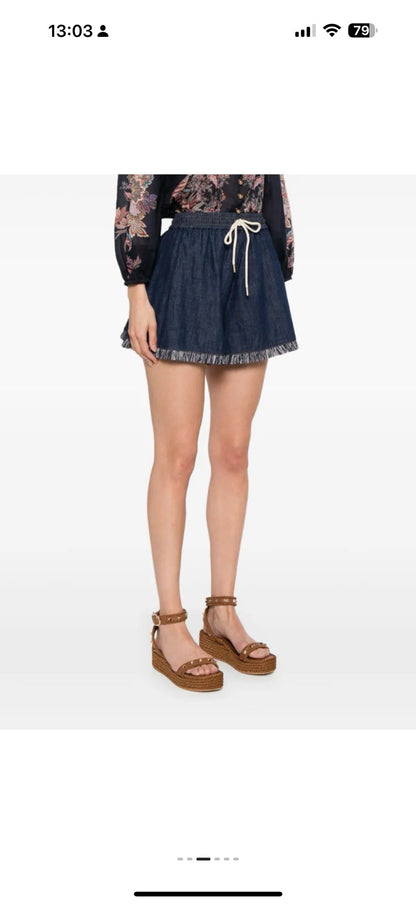 Zim* 25ss tassel trim drawstring denim shorts