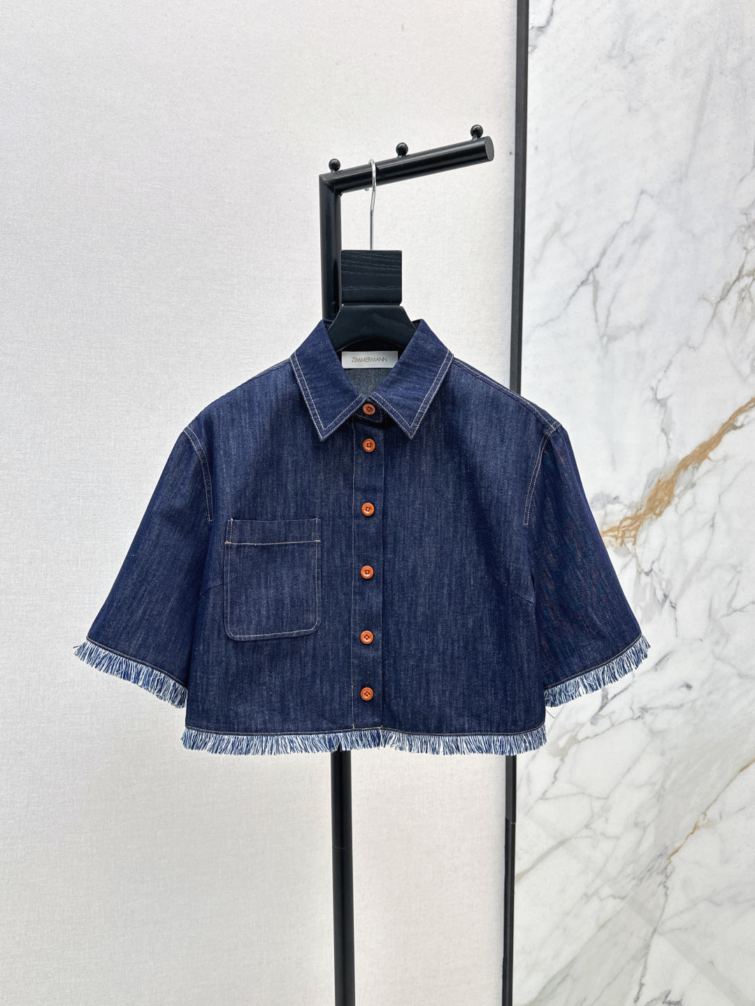 Zim* 25ss tassel trim cropped shirt