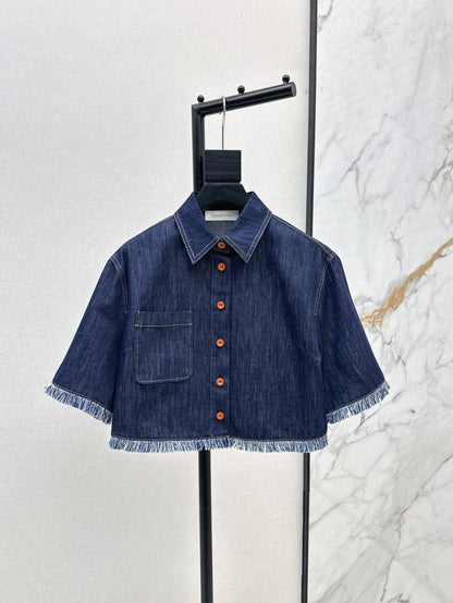 Zim* 25ss tassel trim cropped shirt